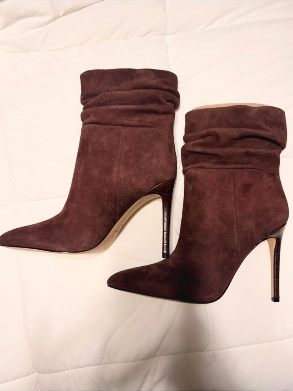Marc Fisher Dark Red Suede Pointed-Toe Slouch Ankle Boots